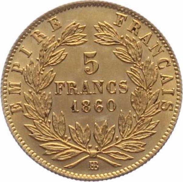 Frankreich 5 Francs 1860 BB - Napoleon III.